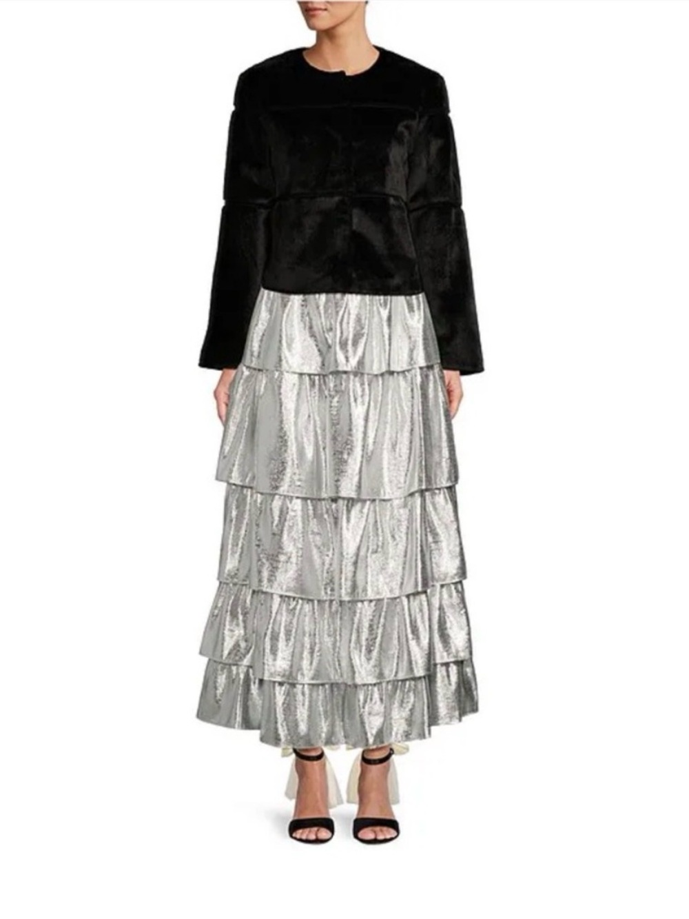 Antonio Melani ~ Metallic Silver Tiered Maxi Skirt